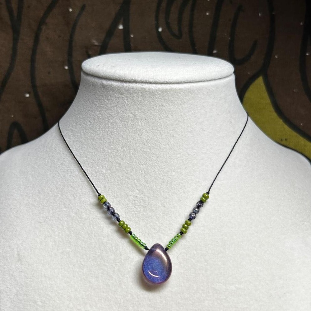 Czech glass purple luster green dainty boho chic adjustable stainless steel gift